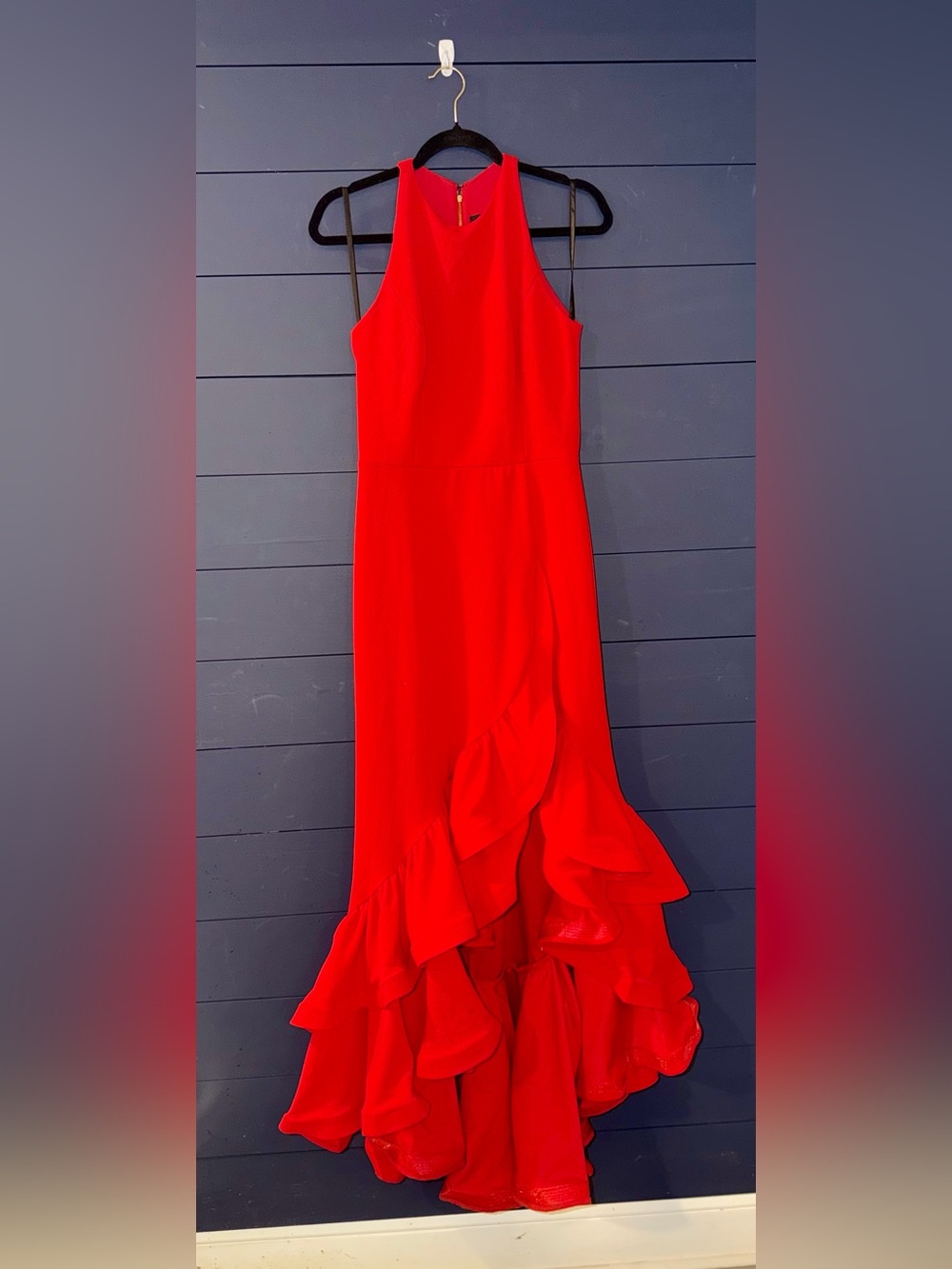 Betsy & Adam Petite Tiered Ruffles Scuba Crepe Gown